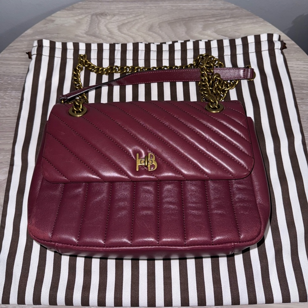 Henri Bendel Elegant Burgundy Quilted Leather Shoulder Bag